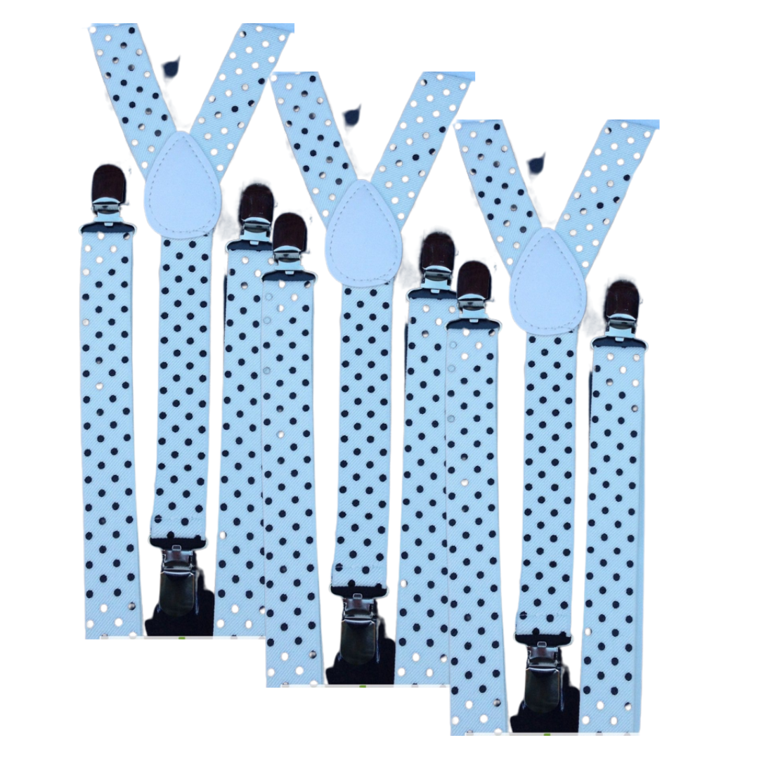 3x Mens Suspenders Braces Adjustable Strong Clip On Elastic Formal Wedding Slim - White with Black Polka Dot Main image
