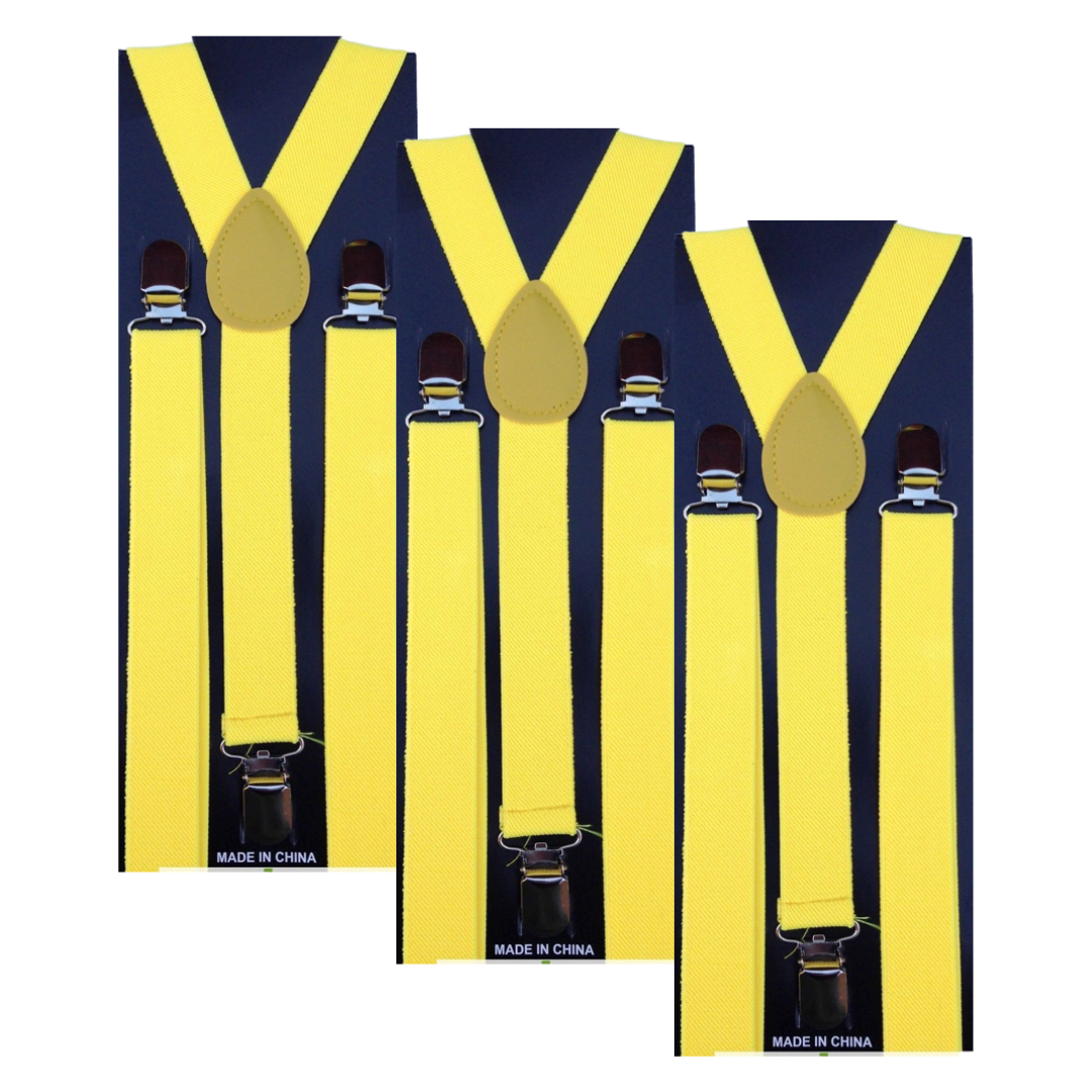 3x Mens Suspenders Braces Adjustable Strong Clip On Elastic Formal Wedding Slim - Yellow Main image