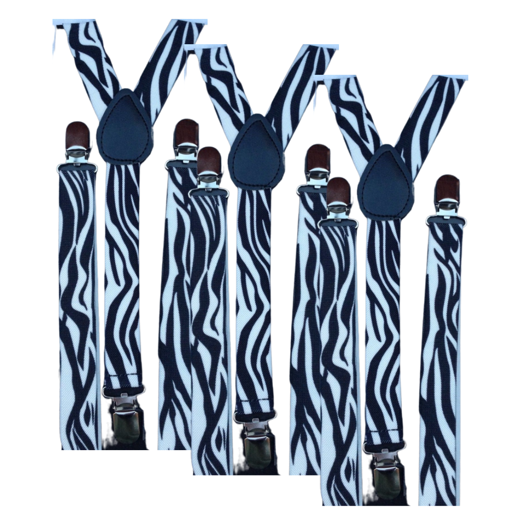 3x Mens Suspenders Braces Adjustable Strong Clip On Elastic Formal Wedding Slim - Zebra Secondary image
