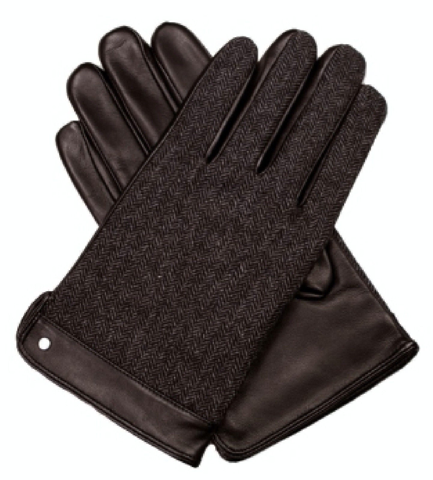 Dents Leather Wool Gloves Fleece Lined Warm  Mens Winter Herringbone - Brown - Brown - Small Main image