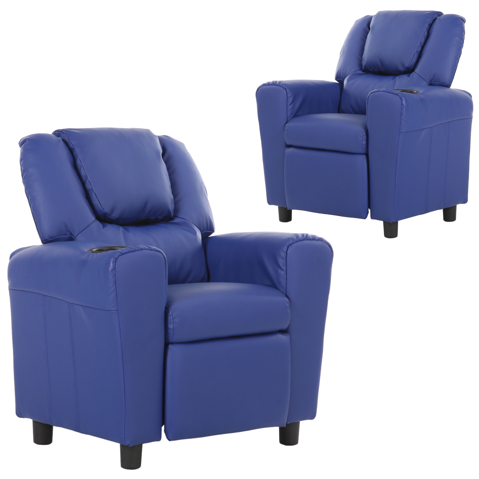 Set of 2 Oliver Kids Recliner Chair Sofa Children Lounge Couch PU Armchair Blue Main image