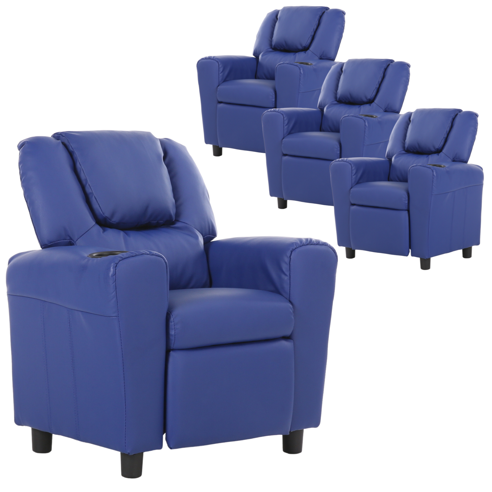 Set of 4 Oliver Kids Recliner Chair Sofa Children Lounge Couch PU Armchair Blue Secondary image