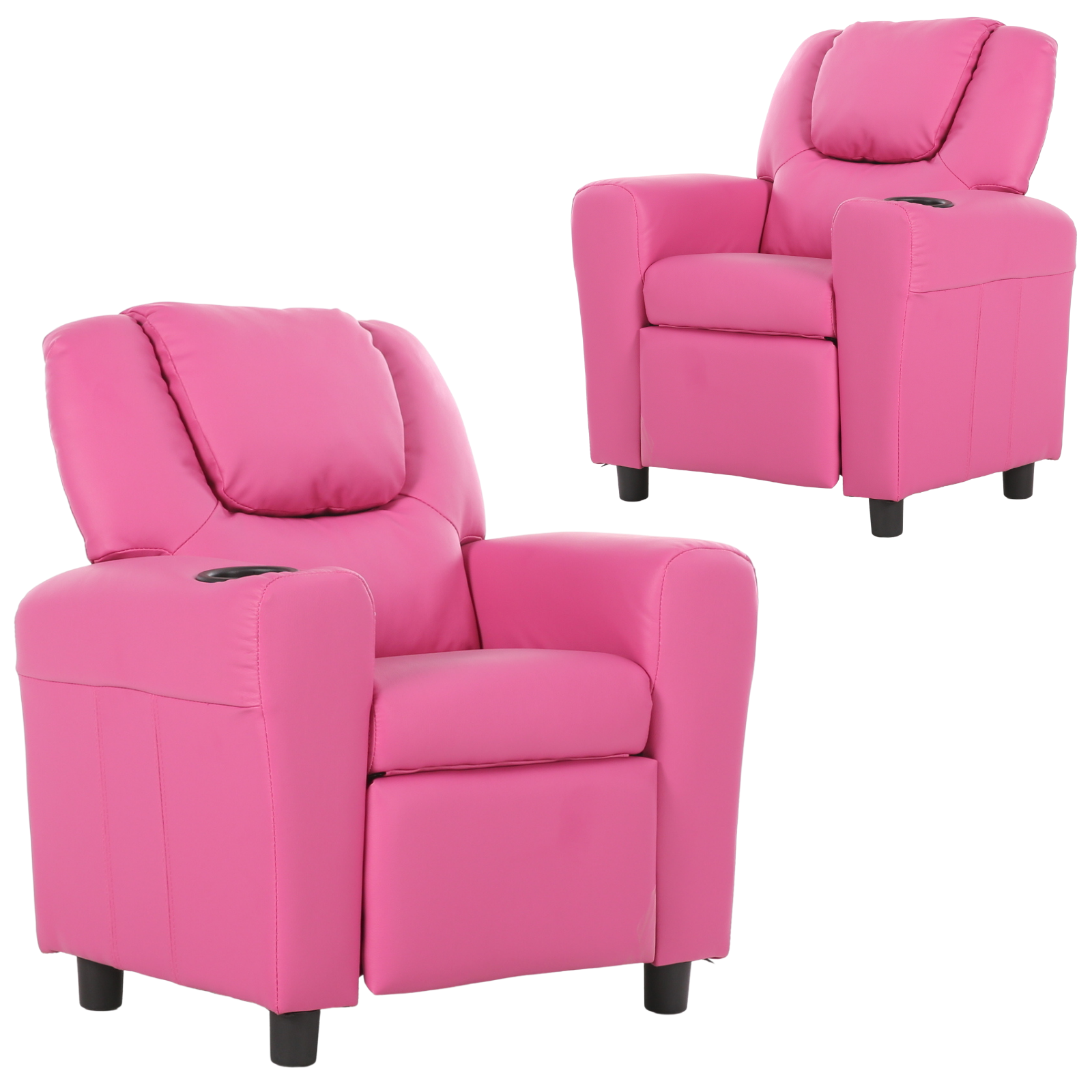 Set of 2 Oliver Kids Recliner Chair Sofa Children Lounge Couch PU Armchair Pink Secondary image