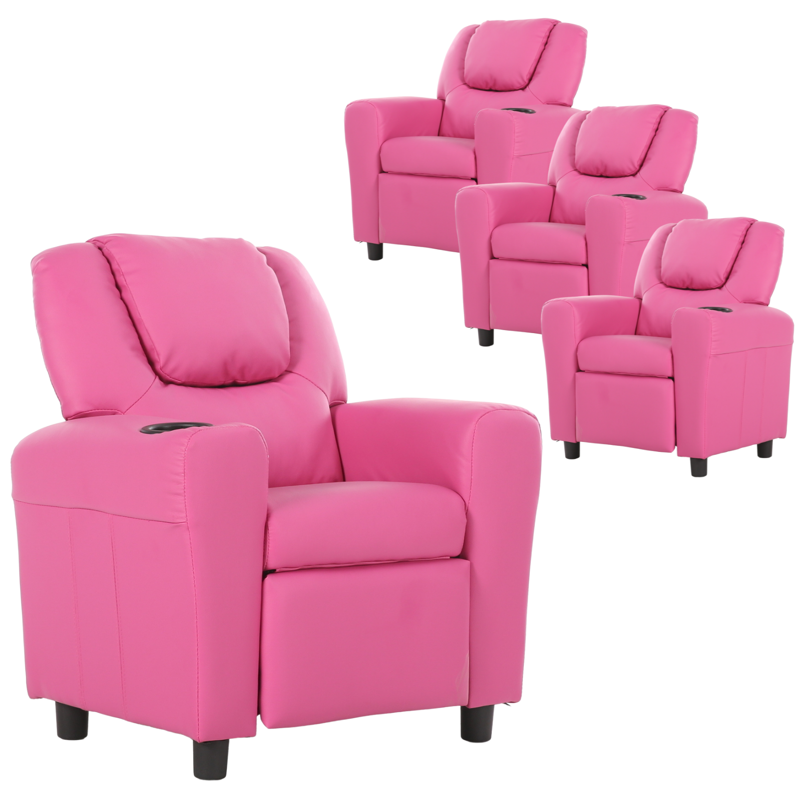 Set of 4 Oliver Kids Recliner Chair Sofa Children Lounge Couch PU Armchair Pink Secondary image