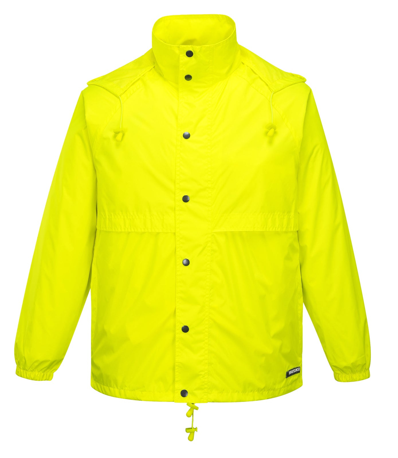 HUSKI STRATUS RAIN JACKET Waterproof Workwear Concealed Hood Windproof Packable - Yellow Fluro - S Main image
