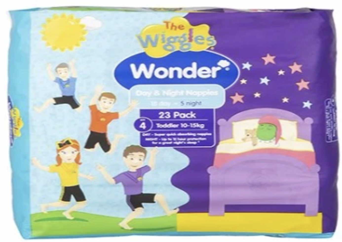 Wonder Pk23 the Wiggles Day & Night Nappies Toddler 10-15 Kg Size 4 Main image