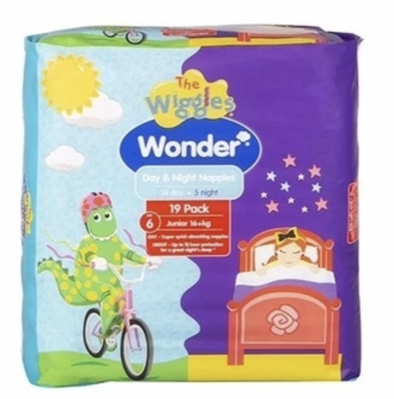 1 Pack 19pcs The Wiggles Wonder Nappies Day & Night Junior 16+kg - Size 6 Main image