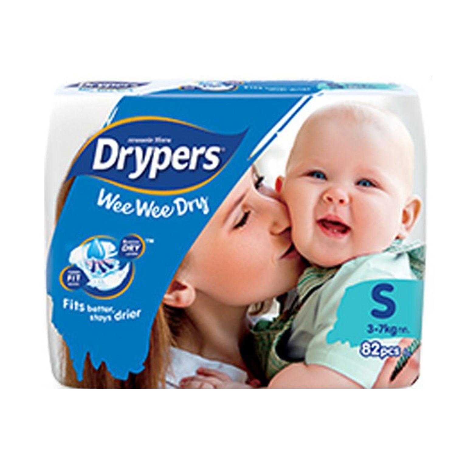 1pk 82 Drypers Baby Wee Wee Dry Nappies Nappy Diapers - Small 3-7Kg Diapers Main image