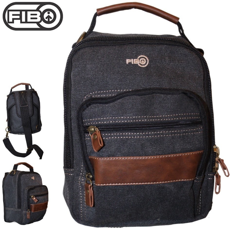 FIB Canvas Sling Bag Shoulder Strap Messenger Travel Pack w Tablet Pocket - Black Secondary image