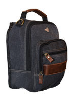 FIB Canvas Sling Bag Shoulder Strap Messenger Travel Pack w Tablet Pocket - Black
