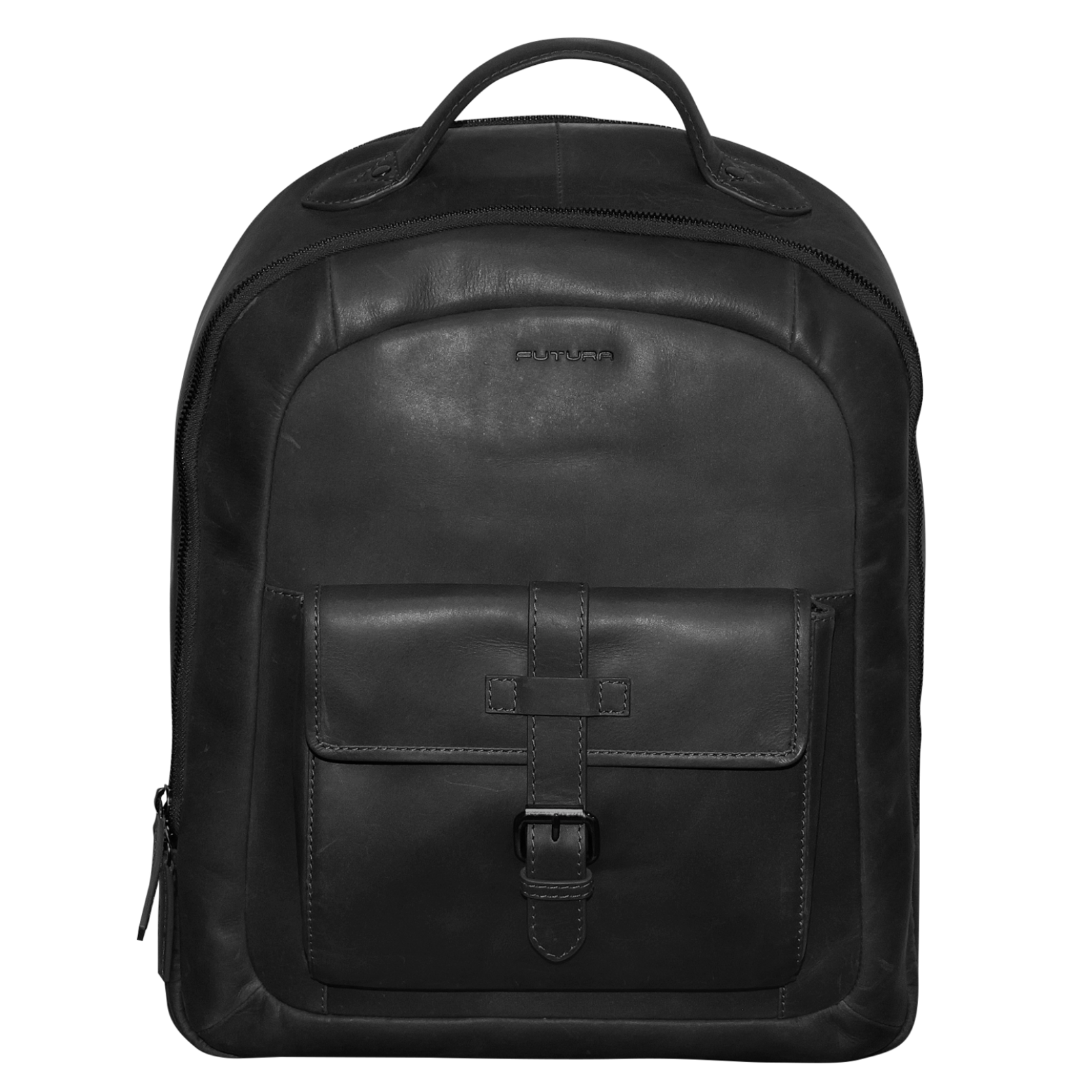 Futura Mens Leather Laptop Backpack School Shoulder Bag Front Pocket - Black Secondary image