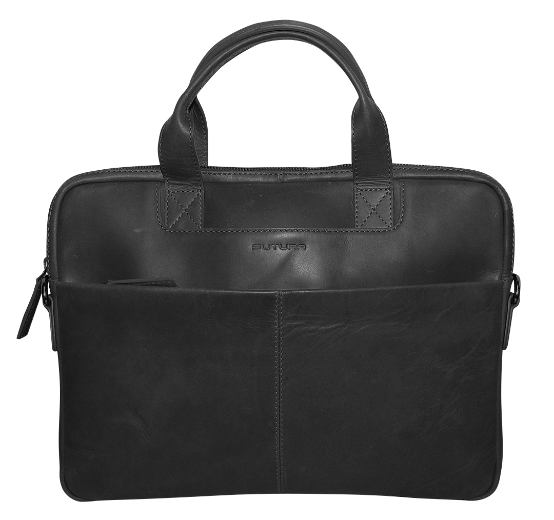 Futura Mens Slimline Leather Laptop Bag School Work Satchel Shoulder Strap - Black Secondary image