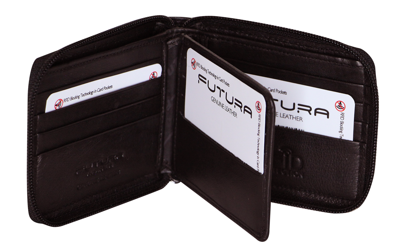 Futura Mens RFID Protected Genuine Leather Wallet Zip Around - Brown Main image