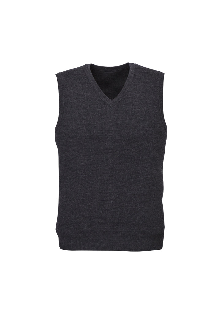 Mens Wool Blend V Neck Vest Sleeveless Double Knit  - Charcoal - X-Small Main image