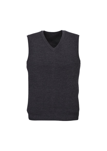 Mens Wool Blend V Neck Vest Sleeveless Double Knit  - Charcoal - X-Small