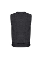 Mens Wool Blend V Neck Vest Sleeveless Double Knit  - Charcoal - X-Small