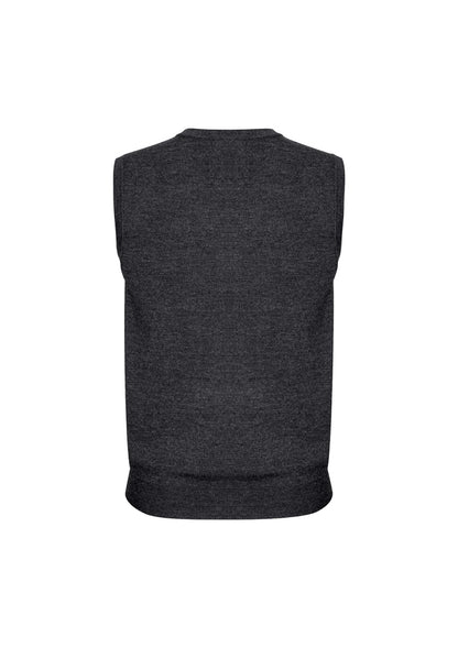 Mens Wool Blend V Neck Vest Sleeveless Double Knit  - Charcoal - X-Small