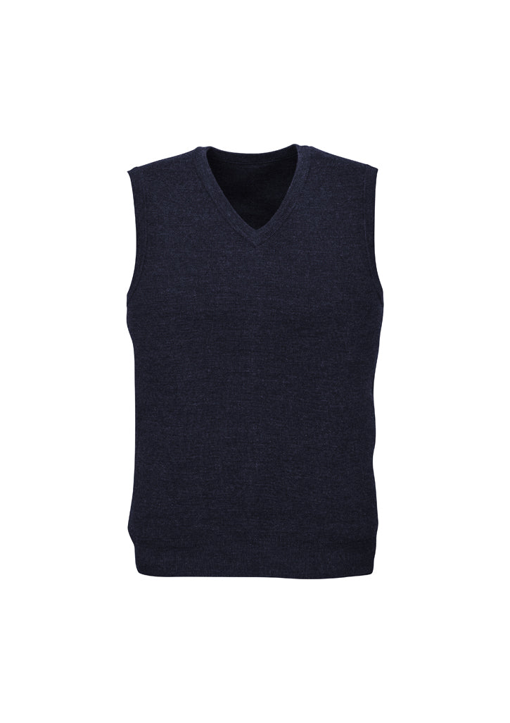 Mens Wool Blend V Neck Vest Sleeveless Double Knit  - Navy - X-Small Secondary image