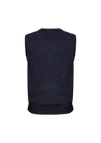 Mens Wool Blend V Neck Vest Sleeveless Double Knit  - Navy - X-Small