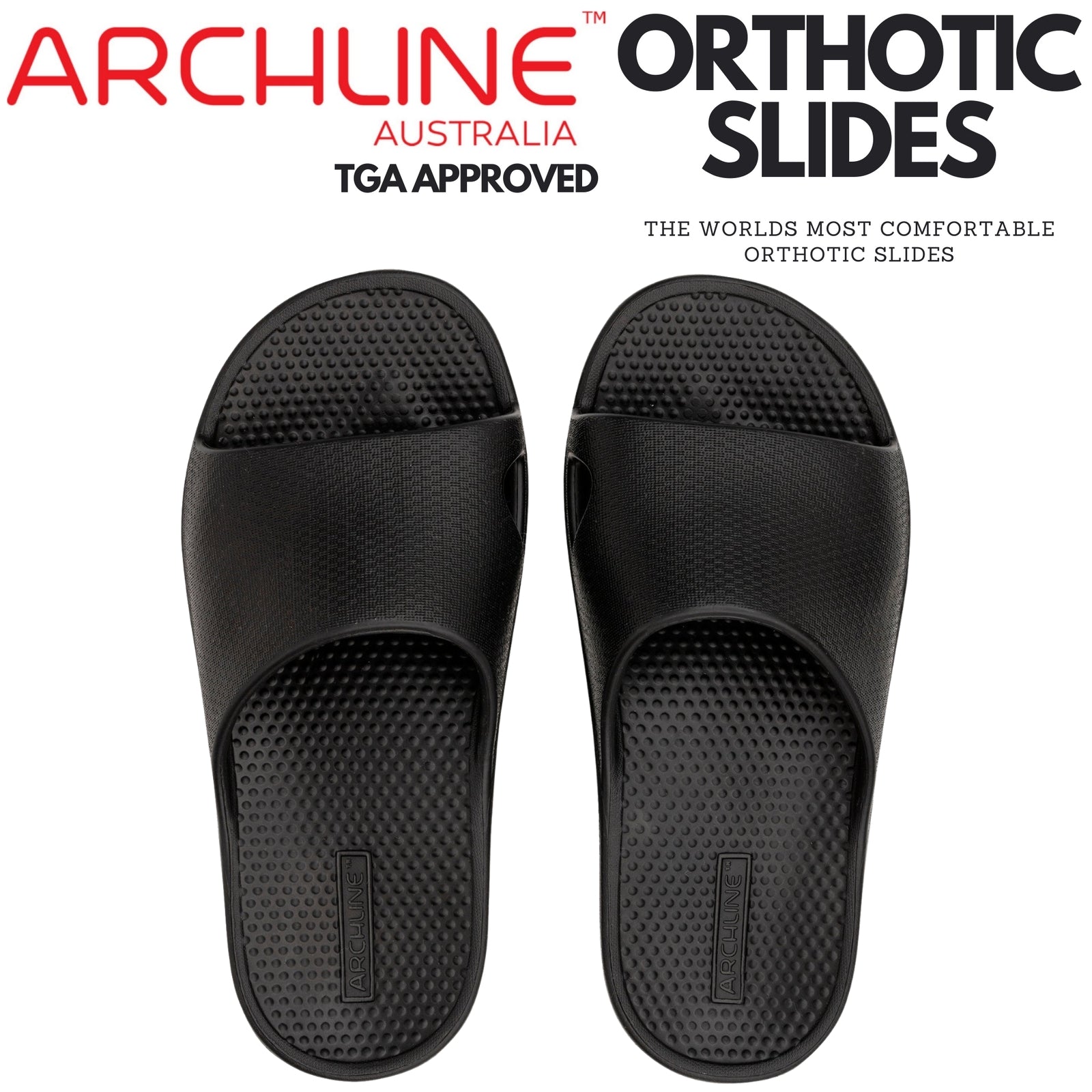 Archline Rebound Orthotic Slides Flip Flop Thongs Slip On Arch Support - Black - Euro 47 Secondary image