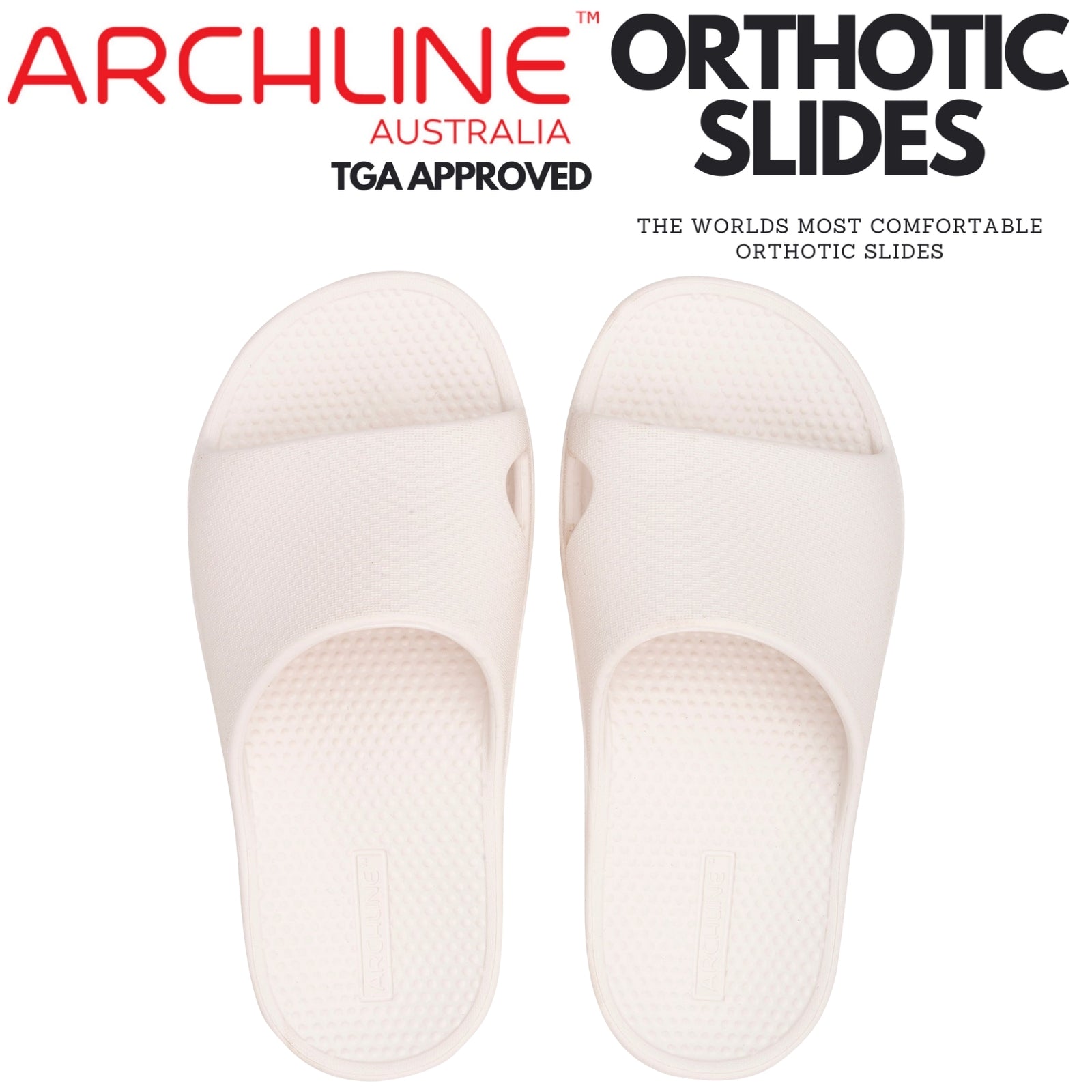 Archline Rebound Orthotic Slides Flip Flop Thongs Slip On Arch Support - White - Euro 37