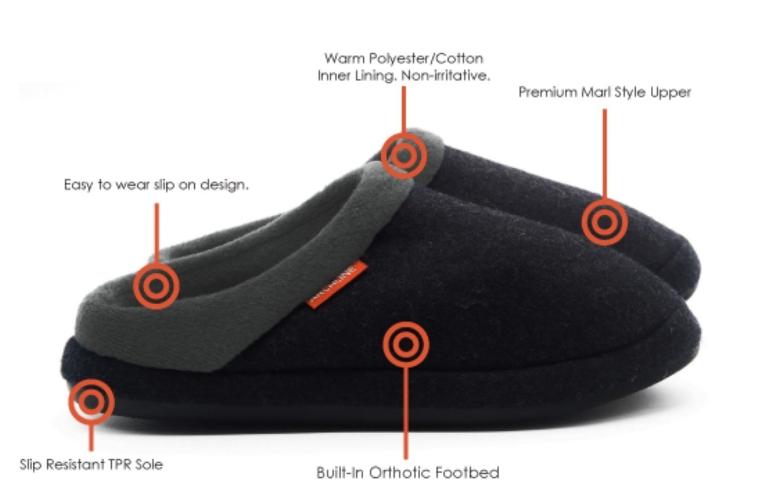 ARCHLINE Orthotic Slippers Slip On Arch Scuffs Orthopedic Moccasins - Charcoal Marle - EUR 36