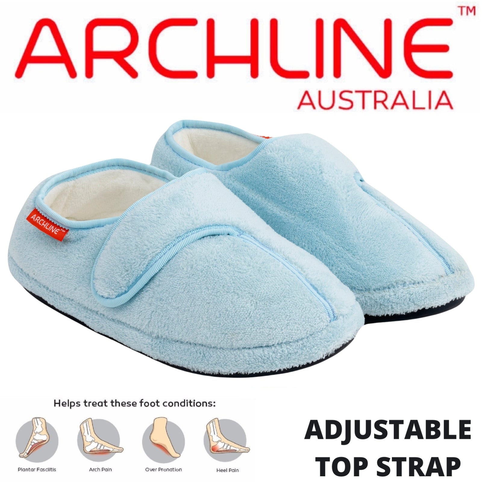 ARCHLINE Orthotic Plus Slippers Closed Scuffs Pain Relief Moccasins - Baby Blue - EU 38