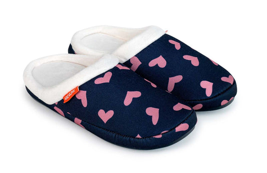 ARCHLINE Orthotic Slippers Slip On Scuffs Pain Relief Moccasins - Navy with Hearts - EUR 35 (Womens US 4)
