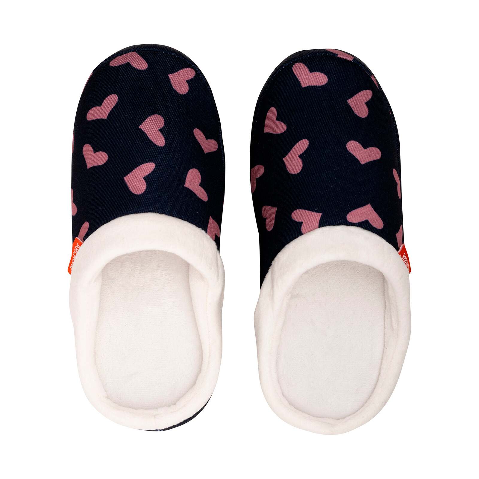 ARCHLINE Orthotic Slippers Slip On Scuffs Pain Relief Moccasins - Navy with Hearts - EUR 37 (Womens US 6)