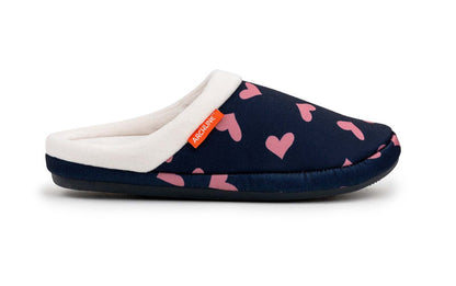 ARCHLINE Orthotic Slippers Slip On Scuffs Pain Relief Moccasins - Navy with Hearts - EUR 38 (Womens US 7)