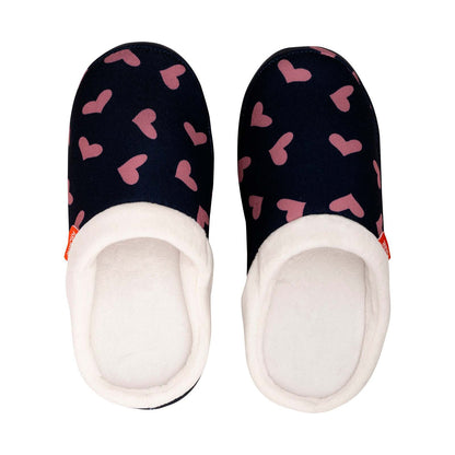ARCHLINE Orthotic Slippers Slip On Scuffs Pain Relief Moccasins - Navy with Hearts - EUR 39 (Womens US 8)