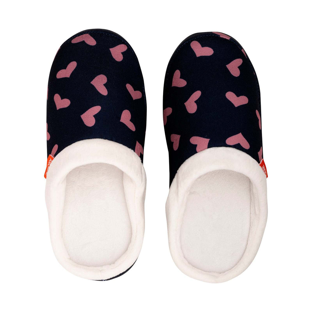 ARCHLINE Orthotic Slippers Slip On Scuffs Pain Relief Moccasins - Navy with Hearts - EUR 40 (Womens US 9)