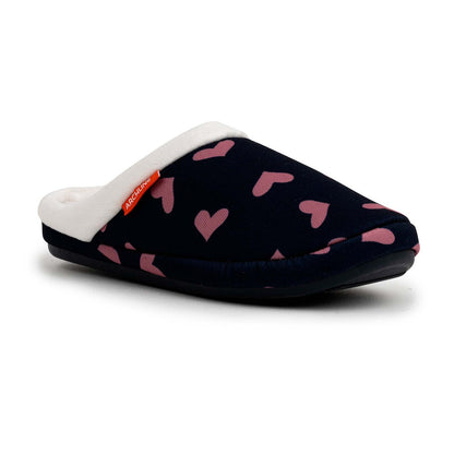 ARCHLINE Orthotic Slippers Slip On Scuffs Pain Relief Moccasins - Navy with Hearts - EUR 40 (Womens US 9)