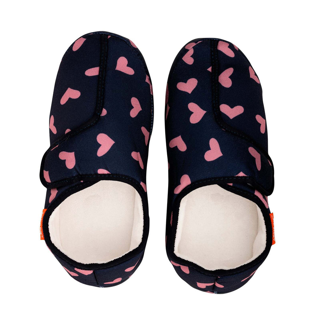 ARCHLINE Orthotic Plus Slippers Closed Scuffs Pain Relief Moccasins - Navy Hearts - EU 40