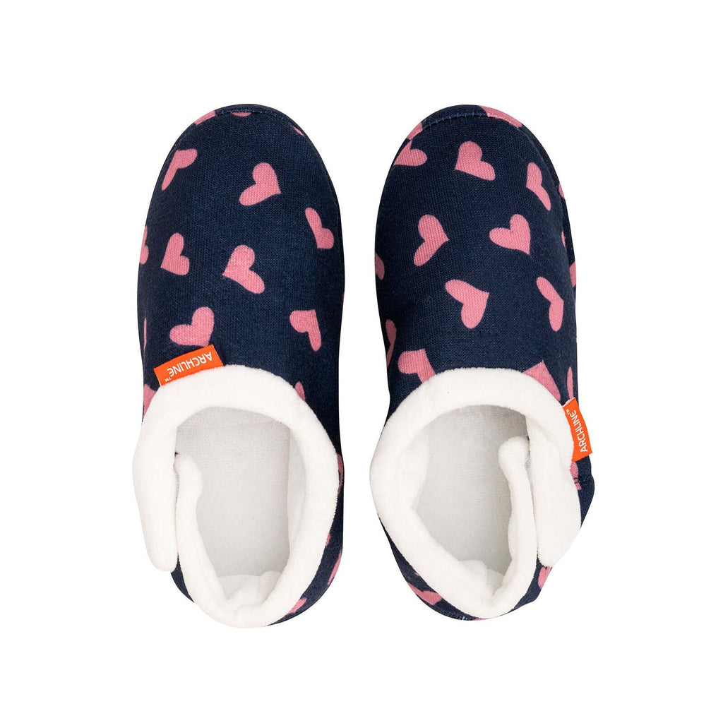 ARCHLINE Orthotic Slippers CLOSED Arch Scuffs Moccasins Pain Relief in Navy Hearts - EUR42