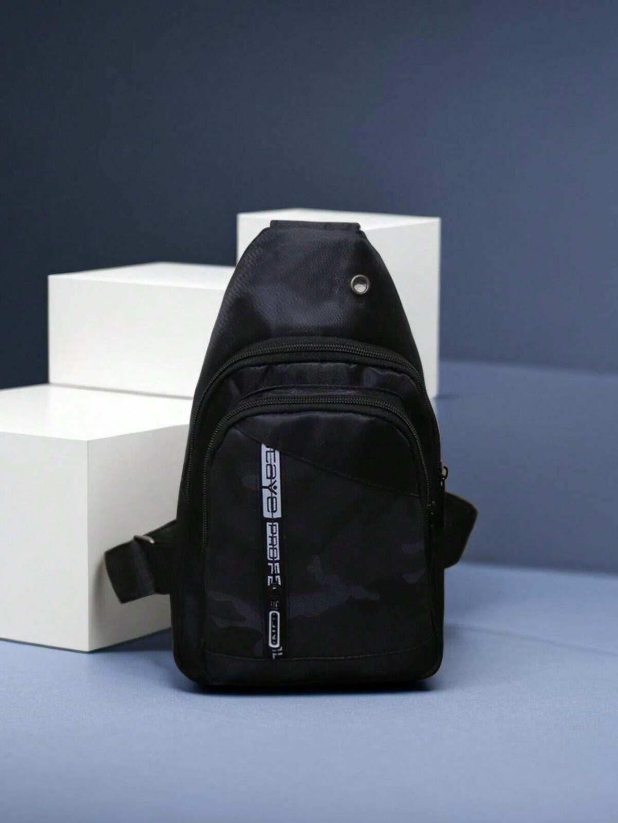 Mens Crossbody Sling Casual Chest Bag in Black Main image