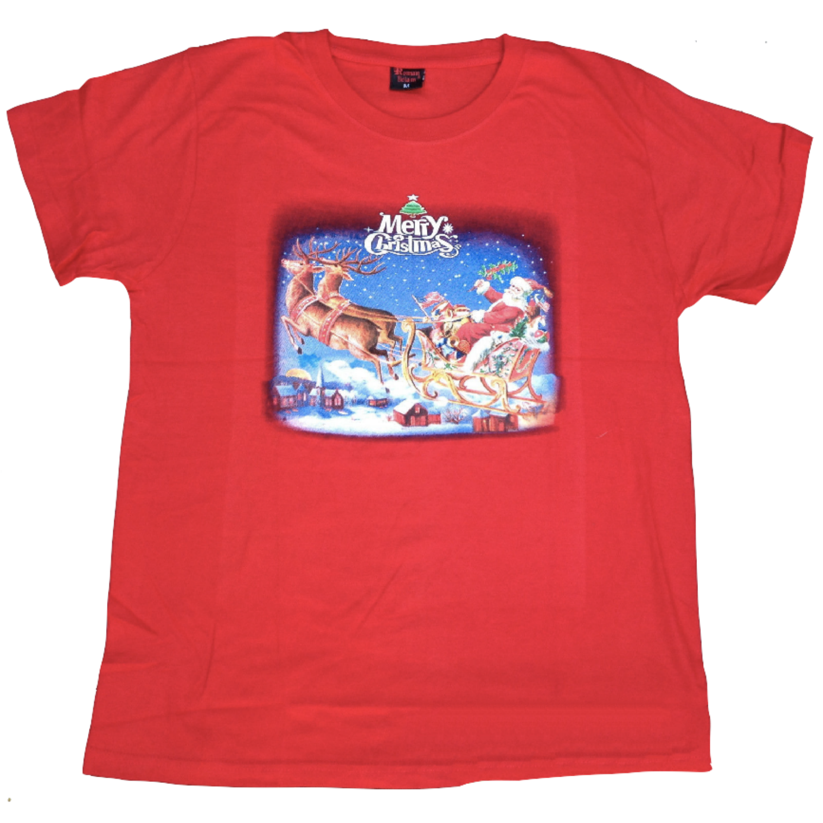 100% Cotton Adult Christmas T Shirt Xmas Top Santa Red White Party Costume - Red - M Main image