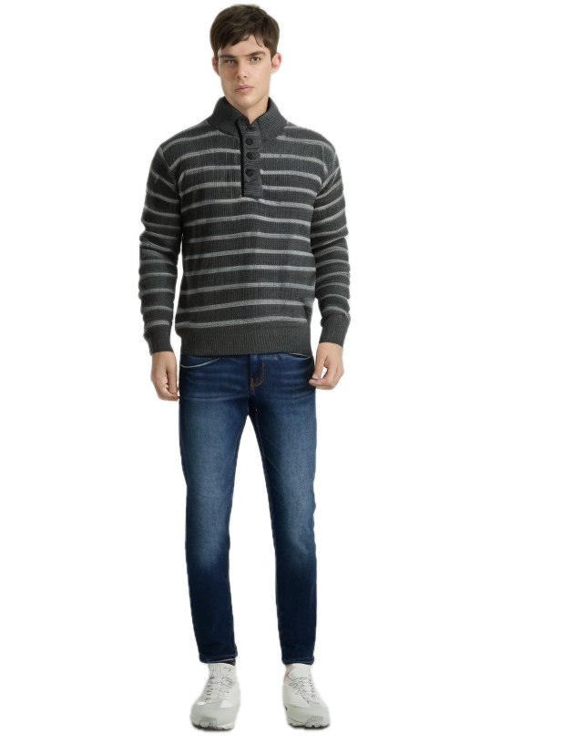 Mens Knit Jumper Button Up Pullover Sweater Knitted Casual Cardigan Warm Winter - Grey - M Main image