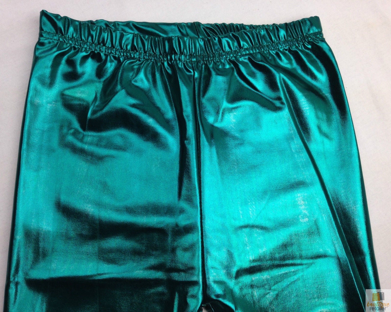 Metallic Leggings Stretchy Pants Neon Fluro Shiny Glossy Dress Up Dance Party - Metallic Green Secondary image