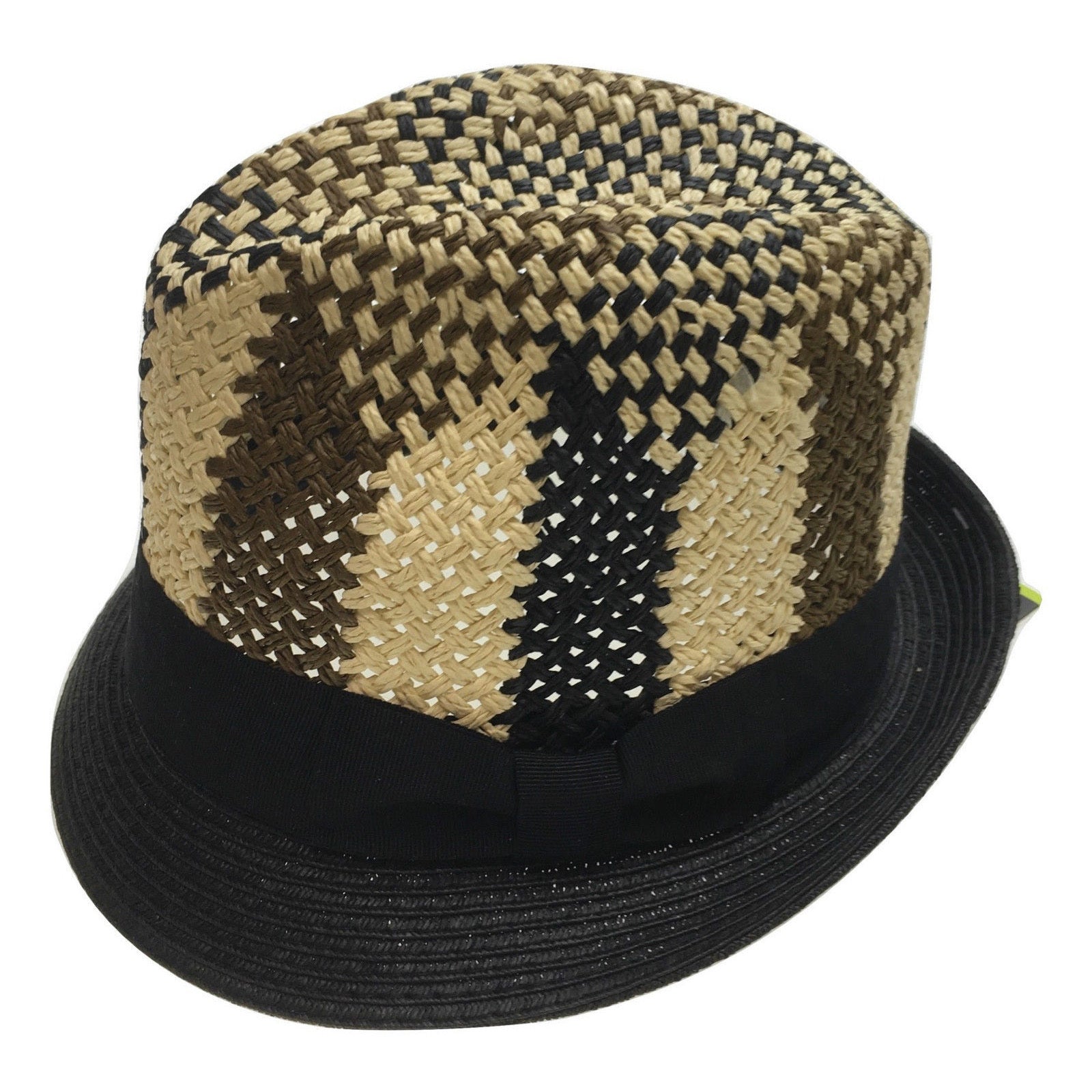 3 Tone Lattice Weave PAPER STRAW TRILBY HAT Fedora Trim Sun Summer Cap - M (57cm) Main image