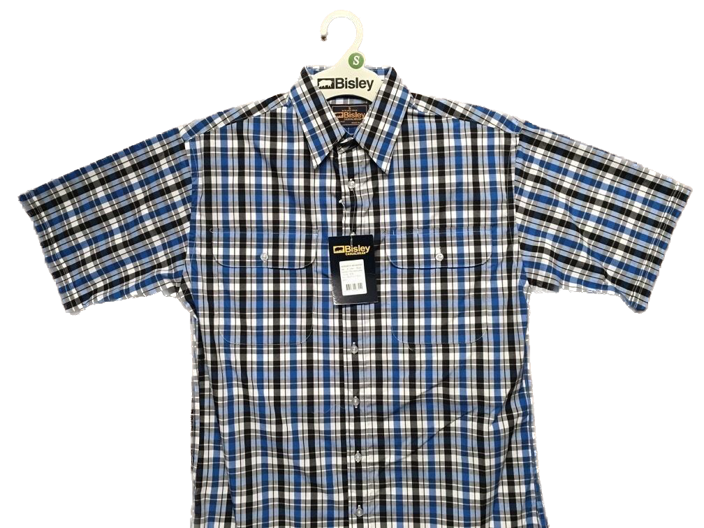 BISLEY SHORT SLEEVE SHIRT Everyday Casual Business Work Cotton Blend Check - BS2572_CBLK (BLK) - S Main image