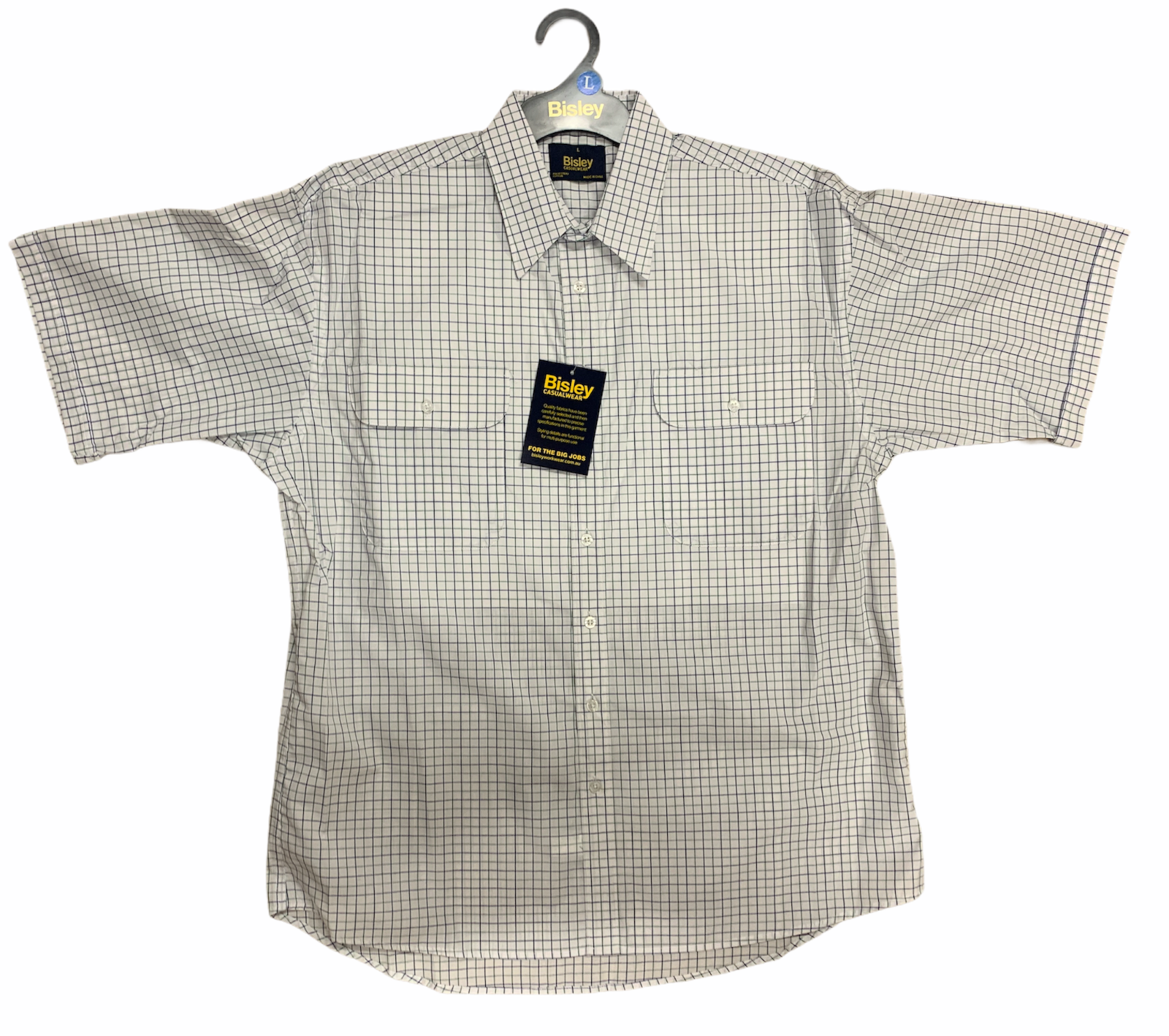Bisley Mens Short Sleeve Check Shirt Checkered Cotton Blend Casual Business Work - Green - L Secondary image