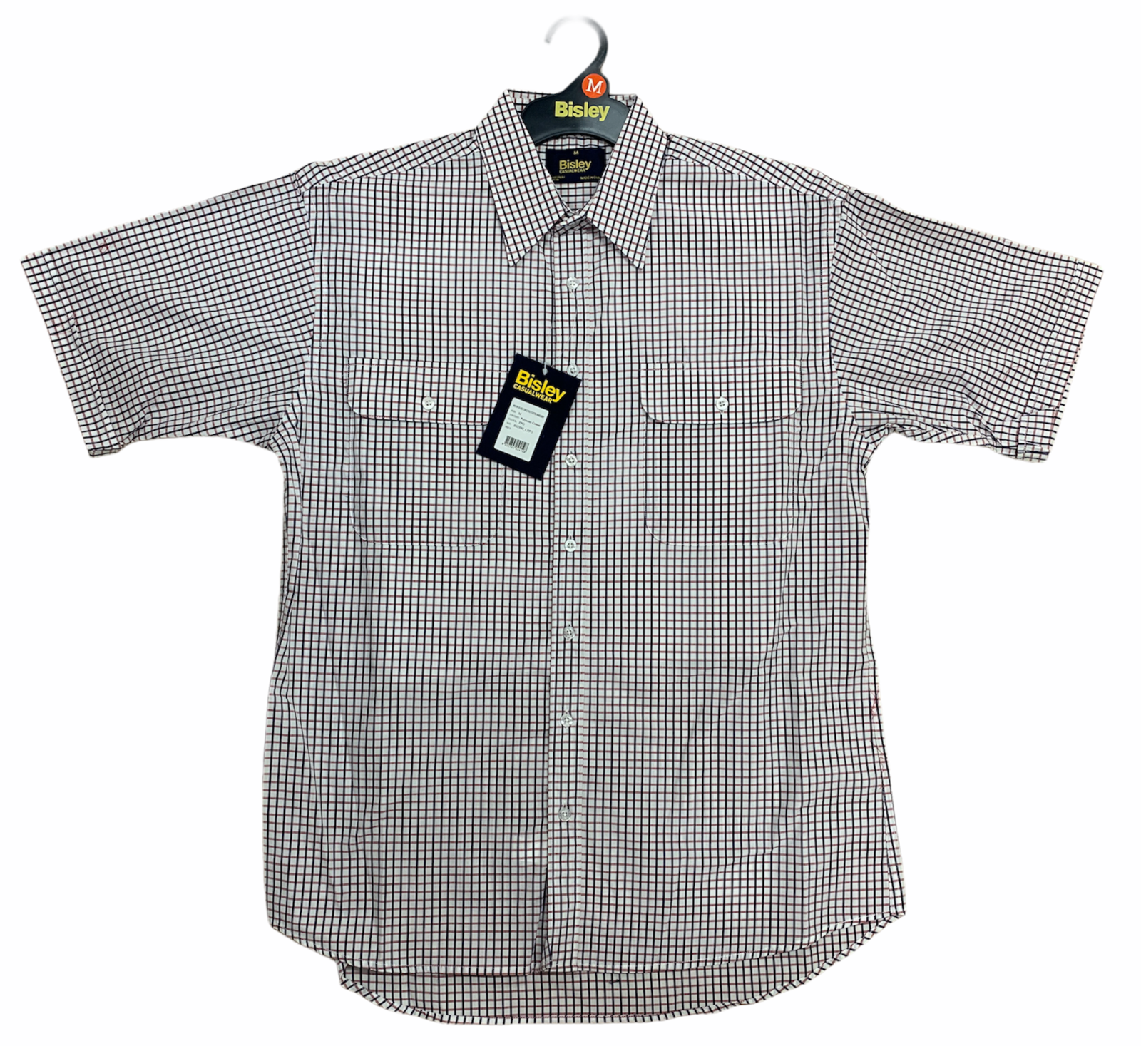 Bisley Mens Short Sleeve Check Shirt Checkered Cotton Blend Casual Business Work - Burgundy - L Main image