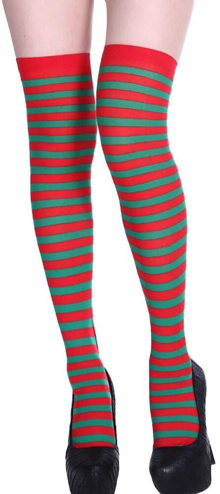 Christmas Over The Knee Socks Red Green Xmas Candy Cane Striped Socks Elf Main image