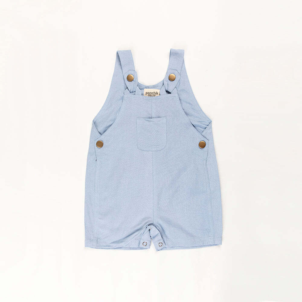 Ponchik Babies + Kids - Cotton Dungaree Overalls - Capri Blue - 3-6 months Main image