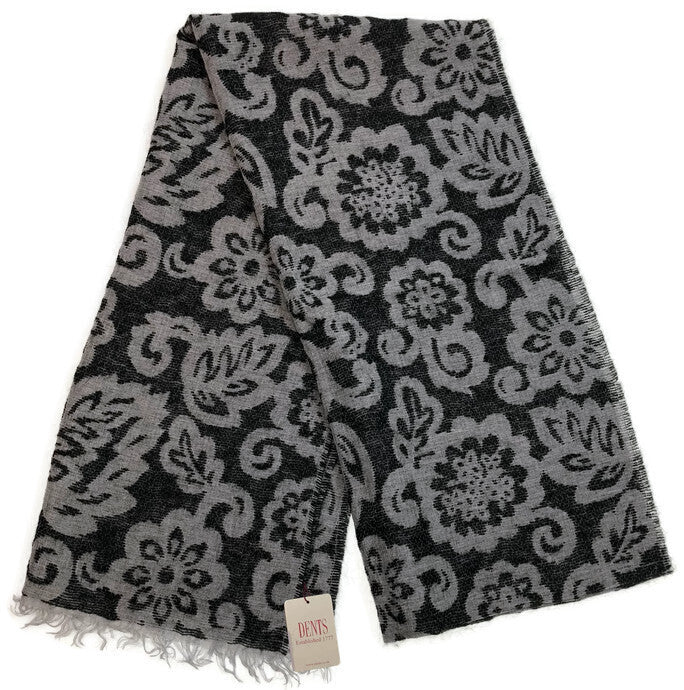 DENTS Large Pashmina Style Scarf w Floral Design Wool Blend Warm Winter  - Black Secondary image