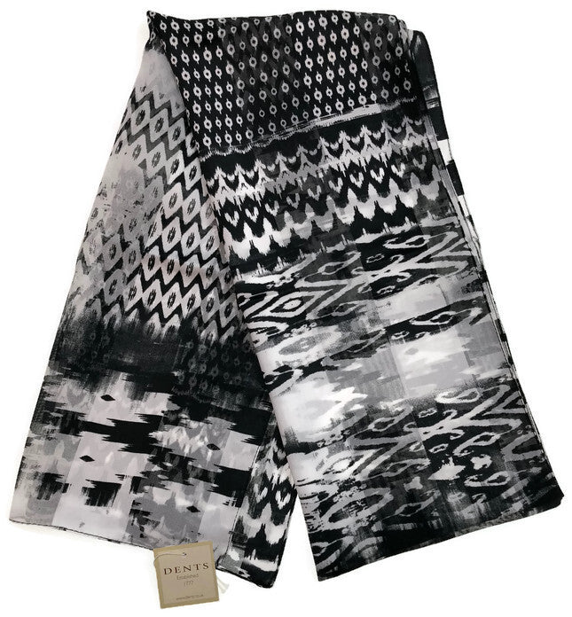 DENTS Monotone Aztec Print Scarf Ladies Womens MADE IN ITALY Unlined Fine - Black Secondary image