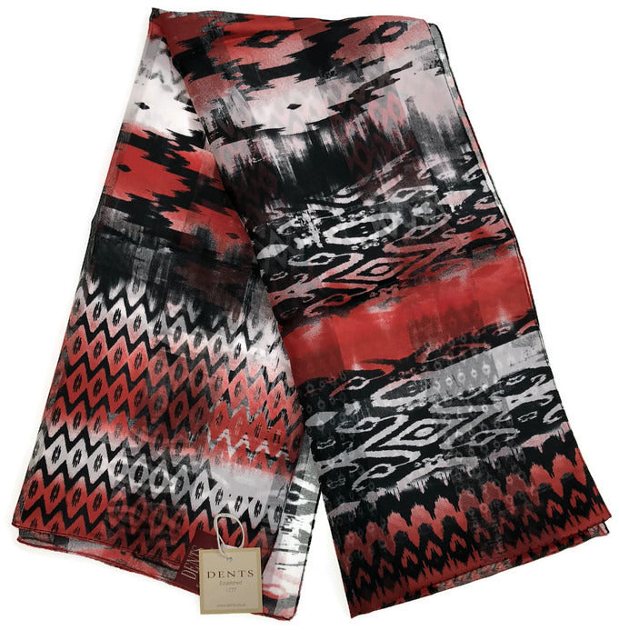 DENTS Monotone Aztec Print Scarf Ladies Womens MADE IN ITALY Unlined Fine - Berry Main image