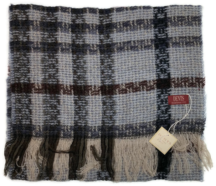 DENTS Check Open Weave Scarf Wool Blend Winter Warm MADE IN ITALY - Navy Secondary image