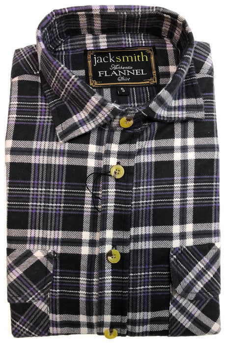 Mens Half Placket Flannelette Long Sleeve Pullover Shirt 100% Cotton Check Authentic Flannel  - Black/Purple - S Secondary image